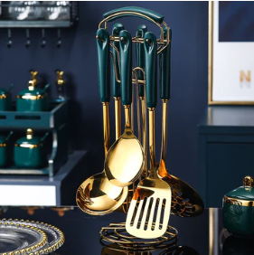 7 PCS Stainless Steel Silicone Kitchen Utensil Slotted Spatula Turner Ladle Serving Spoon Pasta Server Cooking Set